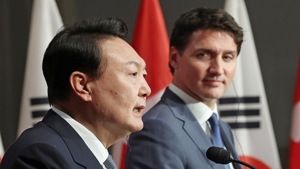 지난해 9월 윤석열대통령과 저스틴트뤼도총리의 한국-캐나다 정상회담 사진.